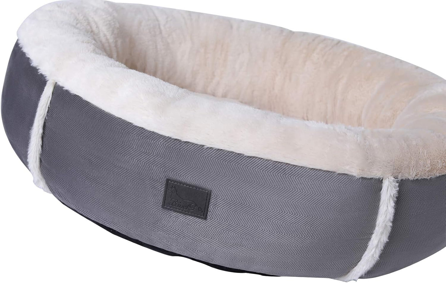 Calming Cat Bed Fur Dog Bed Donut Cushion, Calming Pup Dog Cat Bed with Fluffy Comfy Lining Plush Kennel, Non-Slip Bottom, Machine Washable (Medium (27.5" X 9"))
