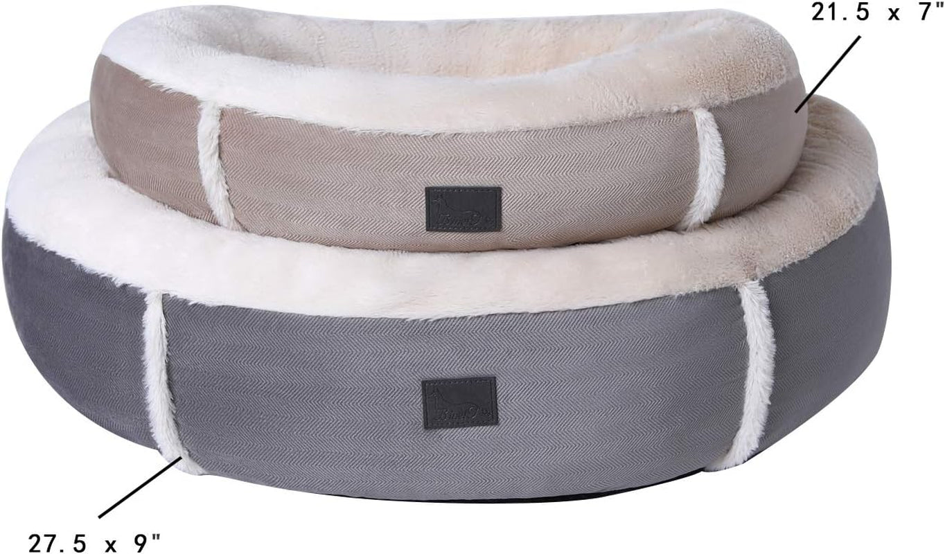 Calming Cat Bed Fur Dog Bed Donut Cushion, Calming Pup Dog Cat Bed with Fluffy Comfy Lining Plush Kennel, Non-Slip Bottom, Machine Washable (Medium (27.5" X 9"))