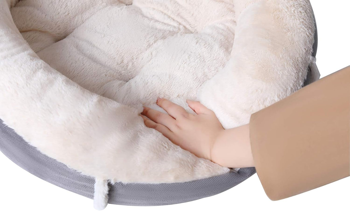 Calming Cat Bed Fur Dog Bed Donut Cushion, Calming Pup Dog Cat Bed with Fluffy Comfy Lining Plush Kennel, Non-Slip Bottom, Machine Washable (Medium (27.5" X 9"))