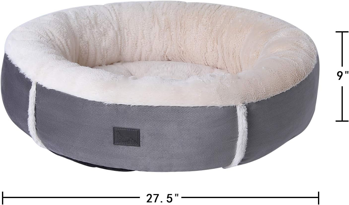 Calming Cat Bed Fur Dog Bed Donut Cushion, Calming Pup Dog Cat Bed with Fluffy Comfy Lining Plush Kennel, Non-Slip Bottom, Machine Washable (Medium (27.5" X 9"))
