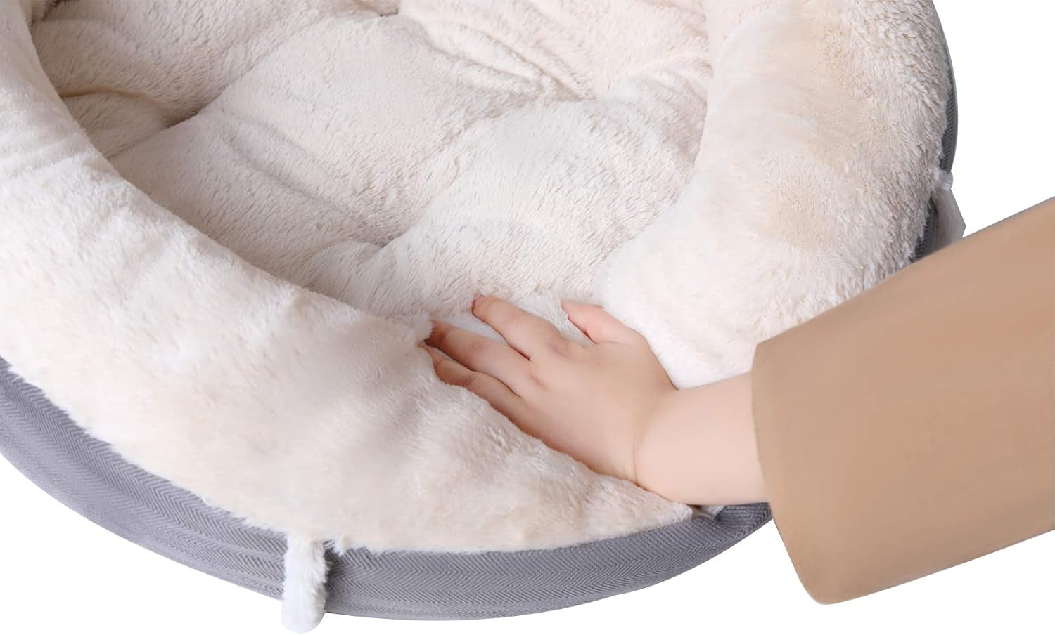 Calming Cat Bed Fur Dog Bed Donut Cushion, Calming Pup Dog Cat Bed with Fluffy Comfy Lining Plush Kennel, Non-Slip Bottom, Machine Washable (Medium (27.5" X 9"))