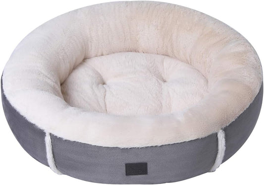 Calming Cat Bed Fur Dog Bed Donut Cushion, Calming Pup Dog Cat Bed with Fluffy Comfy Lining Plush Kennel, Non-Slip Bottom, Machine Washable (Medium (27.5" X 9"))
